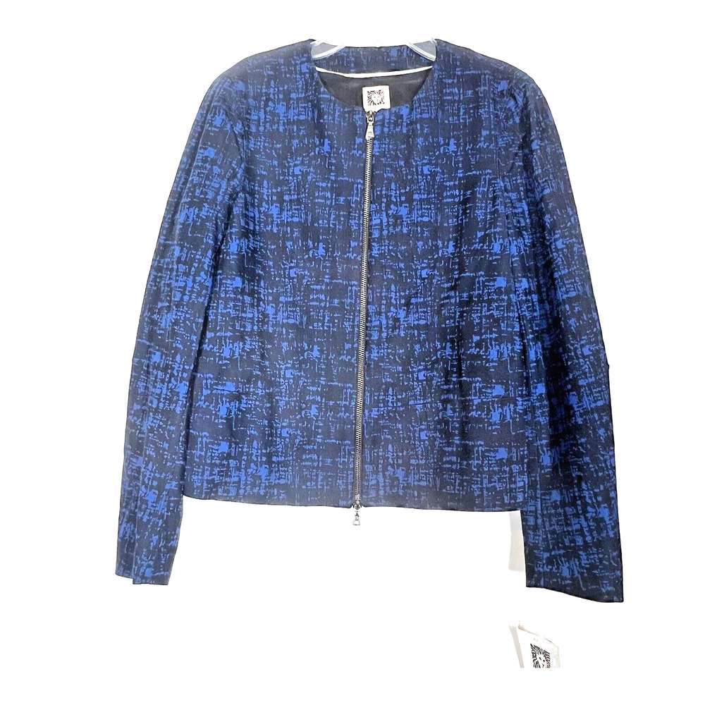 Anne Klein Suit Jacket Womens 6 Blue and Black Crosshatch Modern Business Career